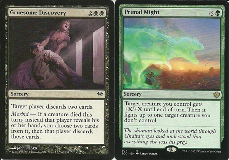 2 MTG Cards:  2022 R Primal Might #204,Gruesome Discovery Dark Ascension 66/158 