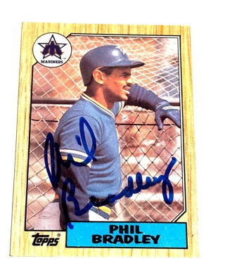 Autographed 1987 Topps #525 Phil Bradley Outfield Seattle Mariners