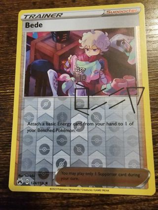 Pokemon Bede reverse holo rare card 124/159