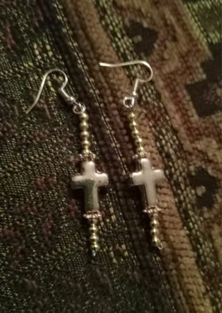 Gold beaded cross hook earrings new light weight