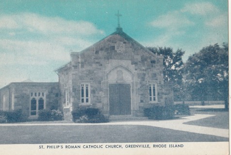 Vintage Unused Postcard: a: St Philip's Roman Catholic Church, Greenville, RI