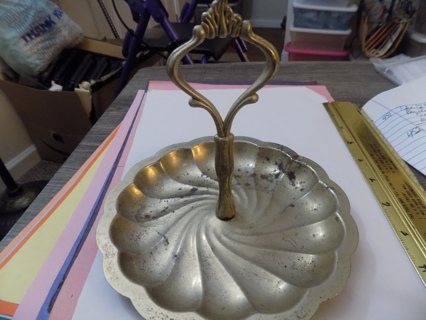 Silverplated swirled candy dish with a tall handle 6 1/2 inch round