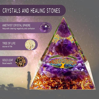 Orgone Healing Crystal Pyramid, Crystal Energy Generator for Yoga Reiki Meditation Balancing Chakra