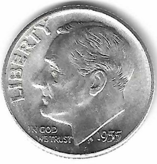 Vintage 1955-D Roosevelt Dime 90% Silver U.S. 10 Cent Coin