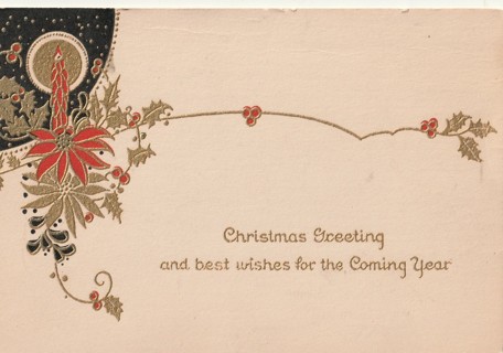 Vintage Unused Postcard: y: Pre Linen: Christmas Greetings