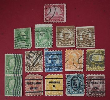 Lot of 15 Vintage Used US Postage Stamps