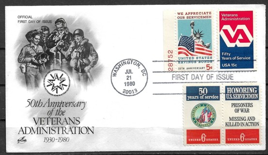 1980 Sc1825 Veterans Administration 50th Anniv. FDC