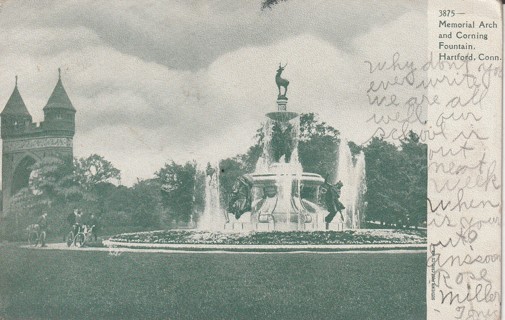 Vintage Used Postcard: (r): 1911 Memorial Arch & Corning Fountain, Hartford, CT