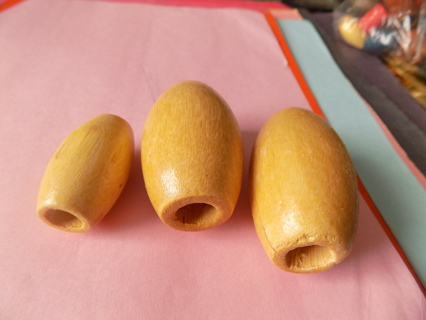 Set of 3 wooden long oval macrame beads