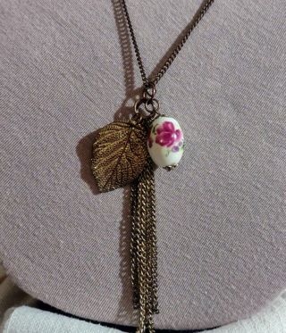 Vintage CLOISONNÉ Painted Bead Tassel Pendant Necklace