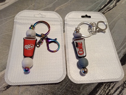 2 New Keychains - Dr. Pepper + Diet Coke 