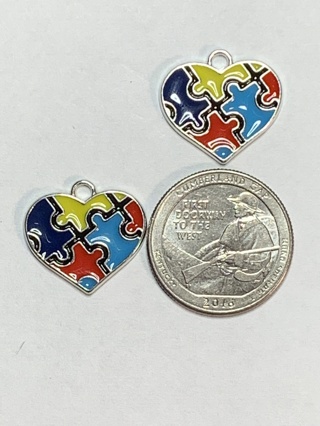 AUTISM CHARMS~#2~HEARTS~SET OF 2 CHARMS~FREE SHIPPING!