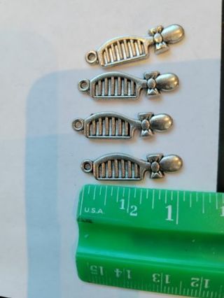 Silvertone Charms - Lot of 4 - comb with bow - jewelry making supplies