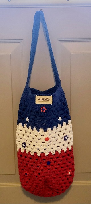 CROCHET FARMERS MARKET BAG. 24" LONG X 16" DIAM