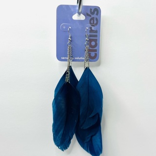 NWT Blue Feather Dangle Earrings 