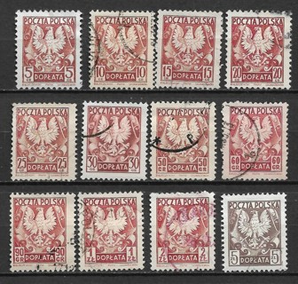 1951-2 Poland ScJ123-34 complete Postage Due set of 12 mint/used