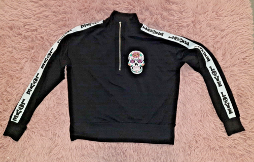 Day of The Dead Pull Over Zip Collar Shirt Top Light Sweatshirt Size S/M