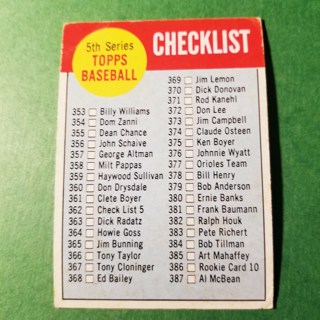 1963 TOPPS BASEBALL CARD # 362 - 5TH SERIES CHECKLIST