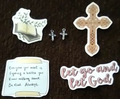 Tiered religious laptop computer stickers Bible , God & 2 silver cross charms