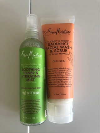 2 NEW Shea Moisture Products: Green Tea Spray Toner & Coconut Hibiscus Facial Scrub • Free Shipping