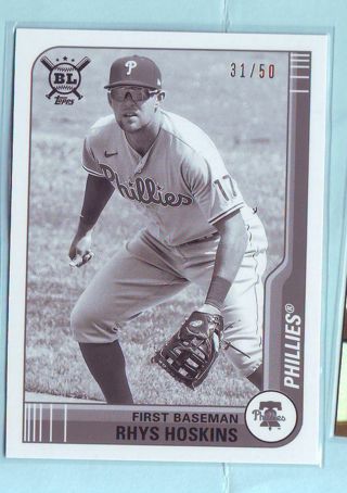 2021 Topps Big League Rhys Hoskins 31/50 BLACK & WHITE Baseball Card # 64 Phillies