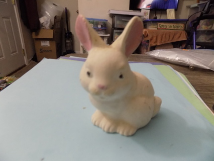 3 1/2 tall white ceramic rabbit black eyes pink inside ears