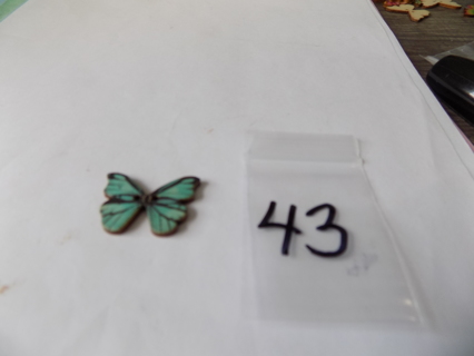 Wood butterfly button # 43 light blue, black