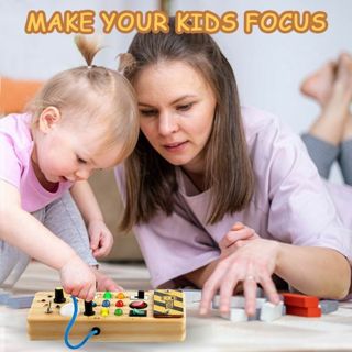 Play and learn wooden toy with led lights and switch