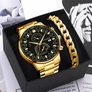 Fashion Mens Stainless Steel Watches Luxury Quartz Wristwatch Calendar Luminous Clock Men Casual