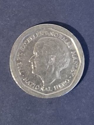 1996 five dollar Jamaican coin.