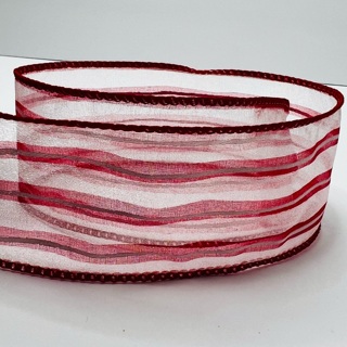 Red White Triple Stripe 2” Wire Edge Ribbon 