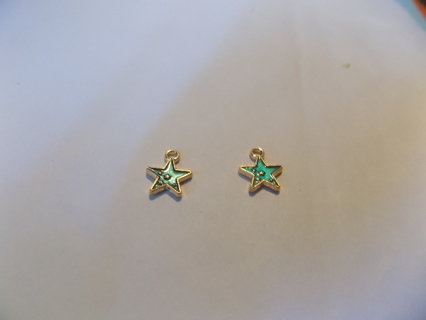 Pair goldtone small blue cloissoine enamel star charms