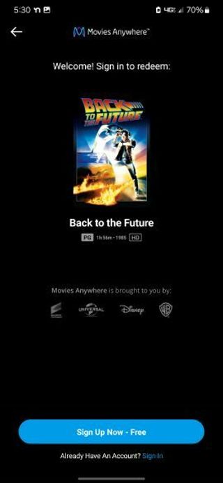 Back to the future Digital HD movie code MA/VUDU/iTunes