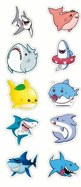 ↗️⭕(10) 1" SHARK STICKERS!! (SET 1 of 2)⭕ OCEAN ANIMAL