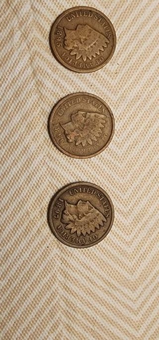 Indian head one cent pieces 1895,1896,1897