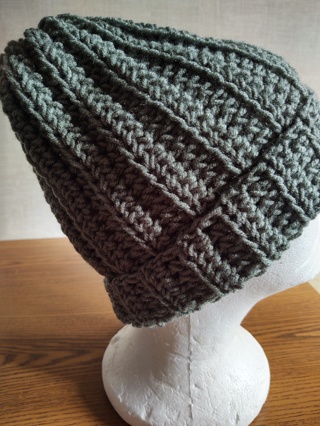 Hand Crocheted Green Ridged Hat