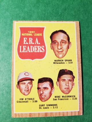 1962 - TOPPS EXMT - NRMT BASEBALL - CARD NO. 56 - N.L. E.R.A. LEADERS