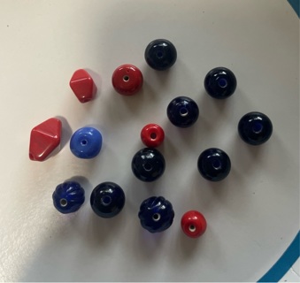 15 Red and Blue Beads for crafts or jewelry 