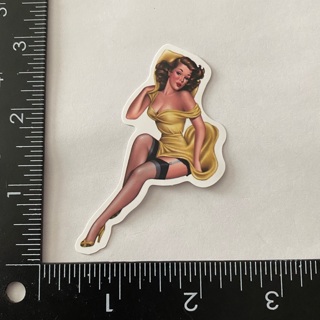 Sexy lady yellow dress pin up girl large sticker decal NEW 