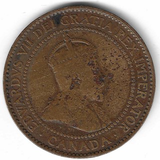 Antique 1908 Canada 1 Cent Coin