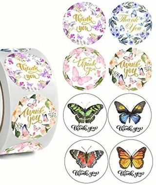 ↗️SuPeR SPECIAL⭕(30) 1" FLOWERS & BUTTERFLIES 'Thank you' STICKERS!!⭕