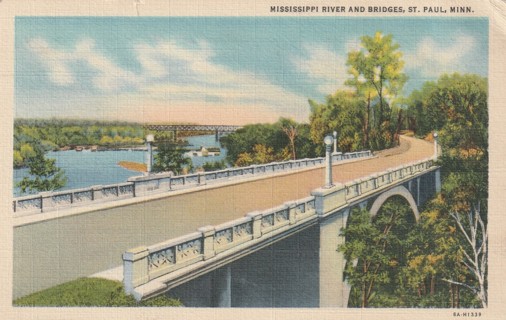 Vintage Used Postcard: 1941 Mississippi River & Bridges, St Paul, MN