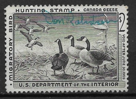 1958 ScRW25 $2 Duck Hunting stamp used.