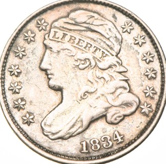 1834 10 C. Dime, Capped Bust, Sharp Date & Features, Refundable, Insured, Genuine,Scarce