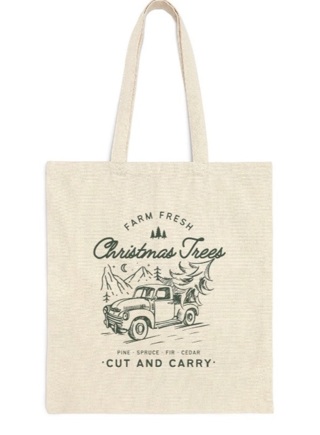 Christmas Tree Old Farm Truck Design Cotton Canvas Tote Bag