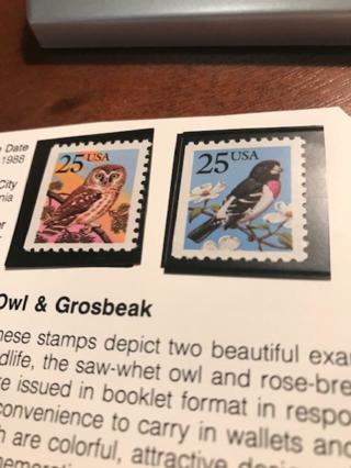 Scott# 2284-85 - 25 cents Grosbeak & Owl Booklet Single Stamps MNH