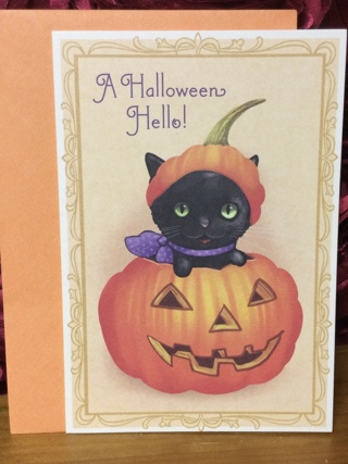 Black Cat in Pumpkin Halloween Card