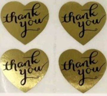 (4) GOLD FOIL HEART 'thank you' Shipping stickers BNWOT.