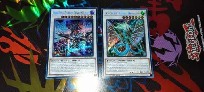 2 Secret Rare Holo Yugioh Cards Red eyes zombie dragon lord and Ancient Fairy Dragon