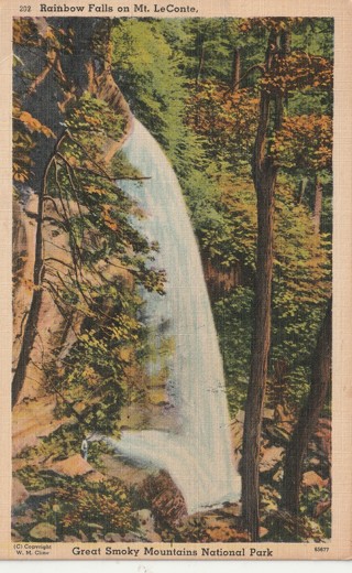 Vintage Used Postcard: j: 1947 Rainbow Falls on Mount LeConte, Smoky Mountains